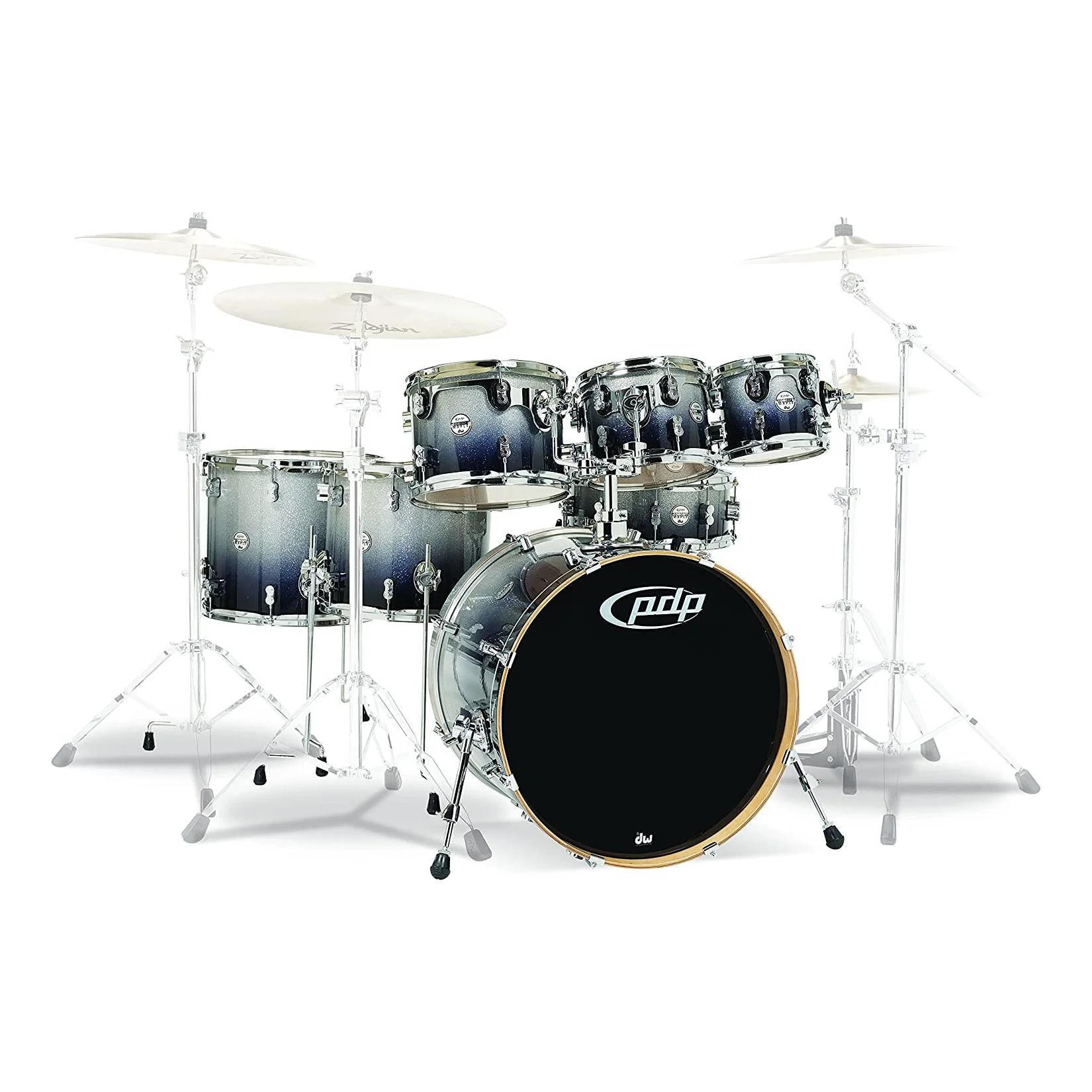 PDP Concept Maple Series 7-Piece Drum Kit with 22 Inch Bass Drum - Silver to Black Fade - Image 2