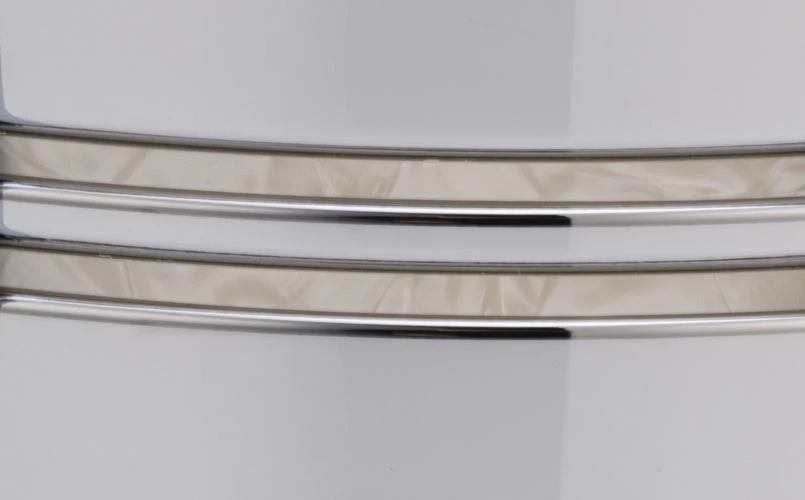 Pearl Duoluxe Chrome-over-Brass 14x5 Snare Drum with Twin Nicotine White Marine Pearl Inlays - Image 7
