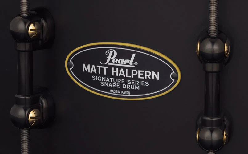Pearl Matt Halpern Signature 14 x 6 Snare Drum - Black on Brass - Image 3