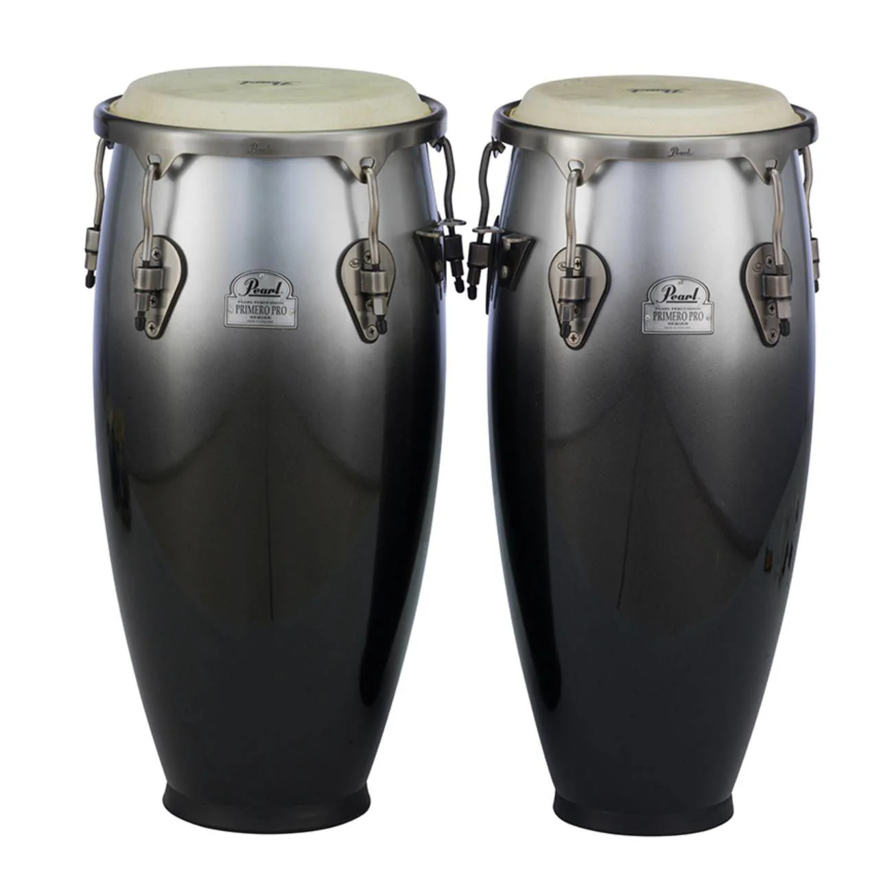 Pearl Primero Fiberglass 10 11 Congas with Basket Stands - Carbon Vapour