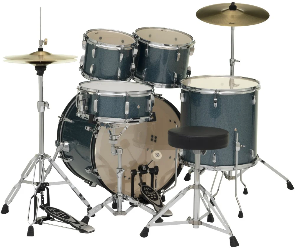 Pearl Roadshow 22/10/12/16+14S 5pc Drum Kit with Hardware and Cymbals - Aqua Blue Glitter - Image 2