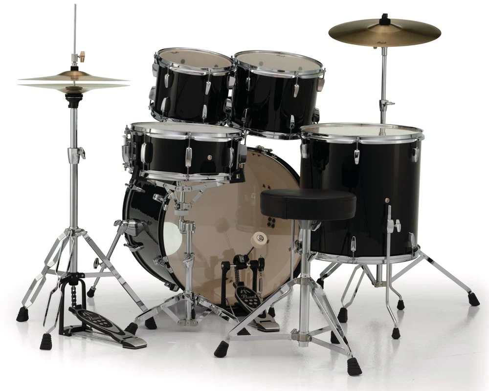 Pearl Roadshow 22/10/12/16+14S 5pc Drum Kit with Hardware and Cymbals - Jet Black - Image 2