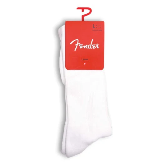 Perris Licensed FenderClassic Large Crew Socks in White-3 Pair - Image 5