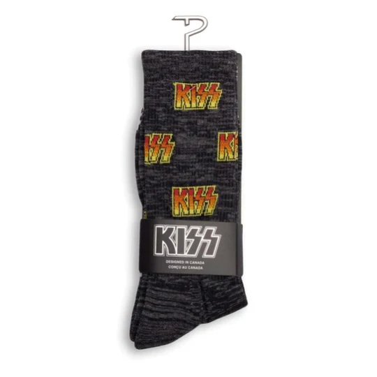 Perris Licensed Kiss All Over Logo Large Crew Socks in Charcoal-1 Pair