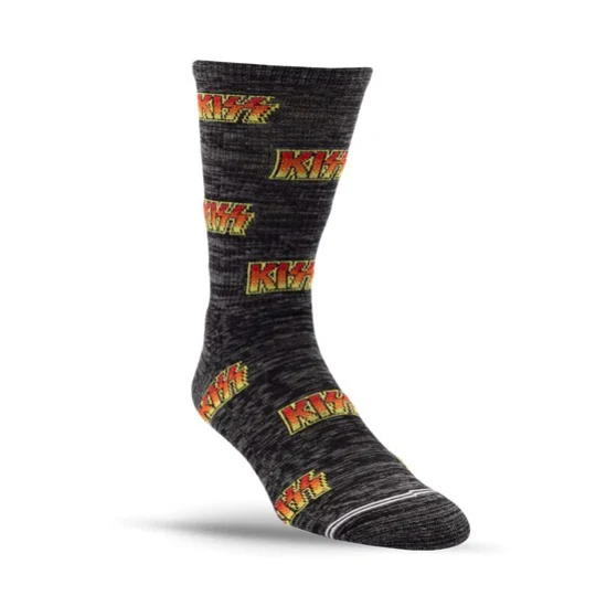 Perris Licensed Kiss All Over Logo Large Crew Socks in Charcoal-1 Pair - Image 2
