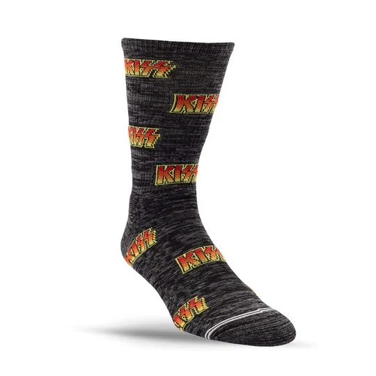 Perris Licensed Kiss All Over Logo Large Crew Socks in Charcoal-1 Pair - Image 4