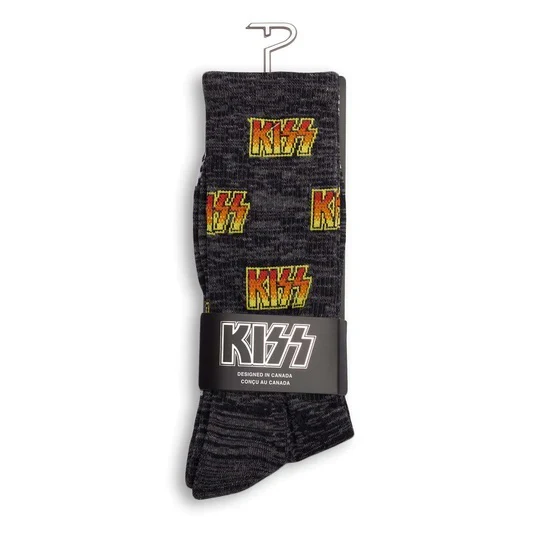 Perris Licensed Kiss All Over Logo Large Crew Socks in Charcoal-1 Pair - Image 5