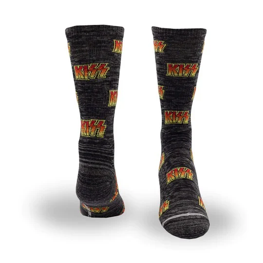 Perris Licensed Kiss All Over Logo Large Crew Socks in Charcoal-1 Pair - Image 6