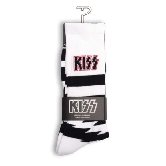 Perris Licensed Kiss Lightning Stripes Large Crew Socks in White-1 Pair