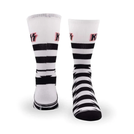 Perris Licensed Kiss Lightning Stripes Large Crew Socks in White-1 Pair - Image 3