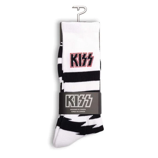 Perris Licensed Kiss Lightning Stripes Large Crew Socks in White-1 Pair - Image 4
