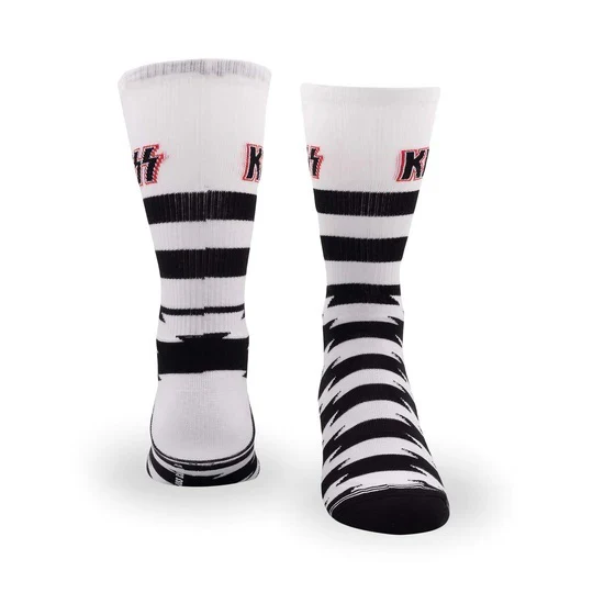 Perris Licensed Kiss Lightning Stripes Large Crew Socks in White-1 Pair - Image 5