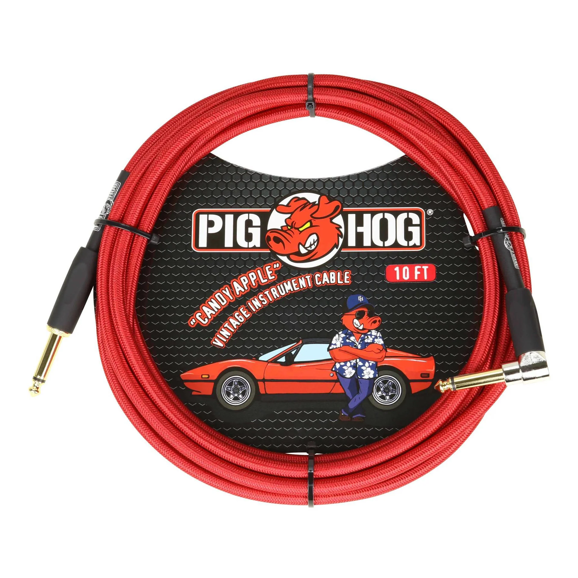 Pig Hog Instrument Cable - Right Angle - 10ft - Candy Apple Red - Image 2