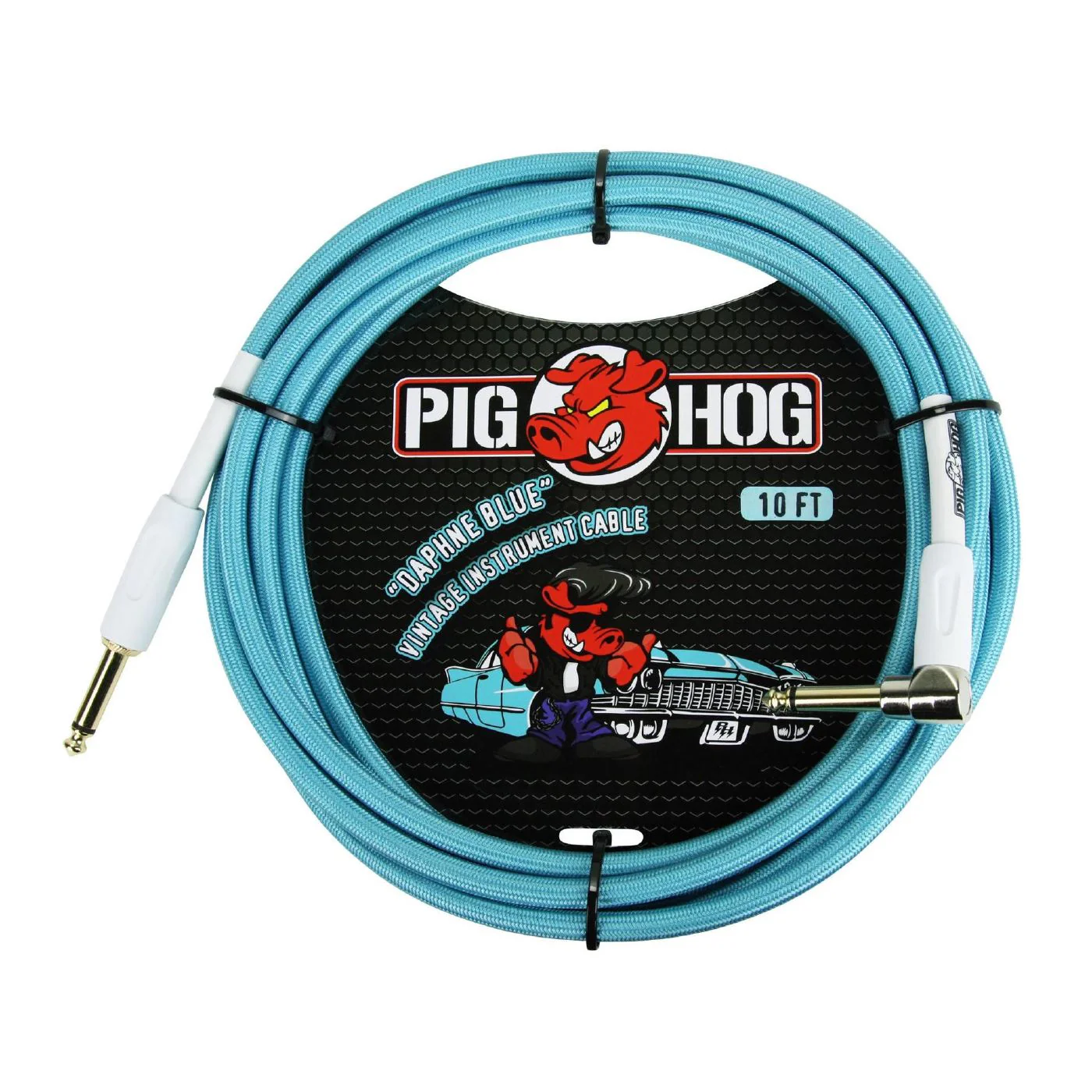 Pig Hog Instrument Cable - Right Angle - 10ft - Daphne Blue