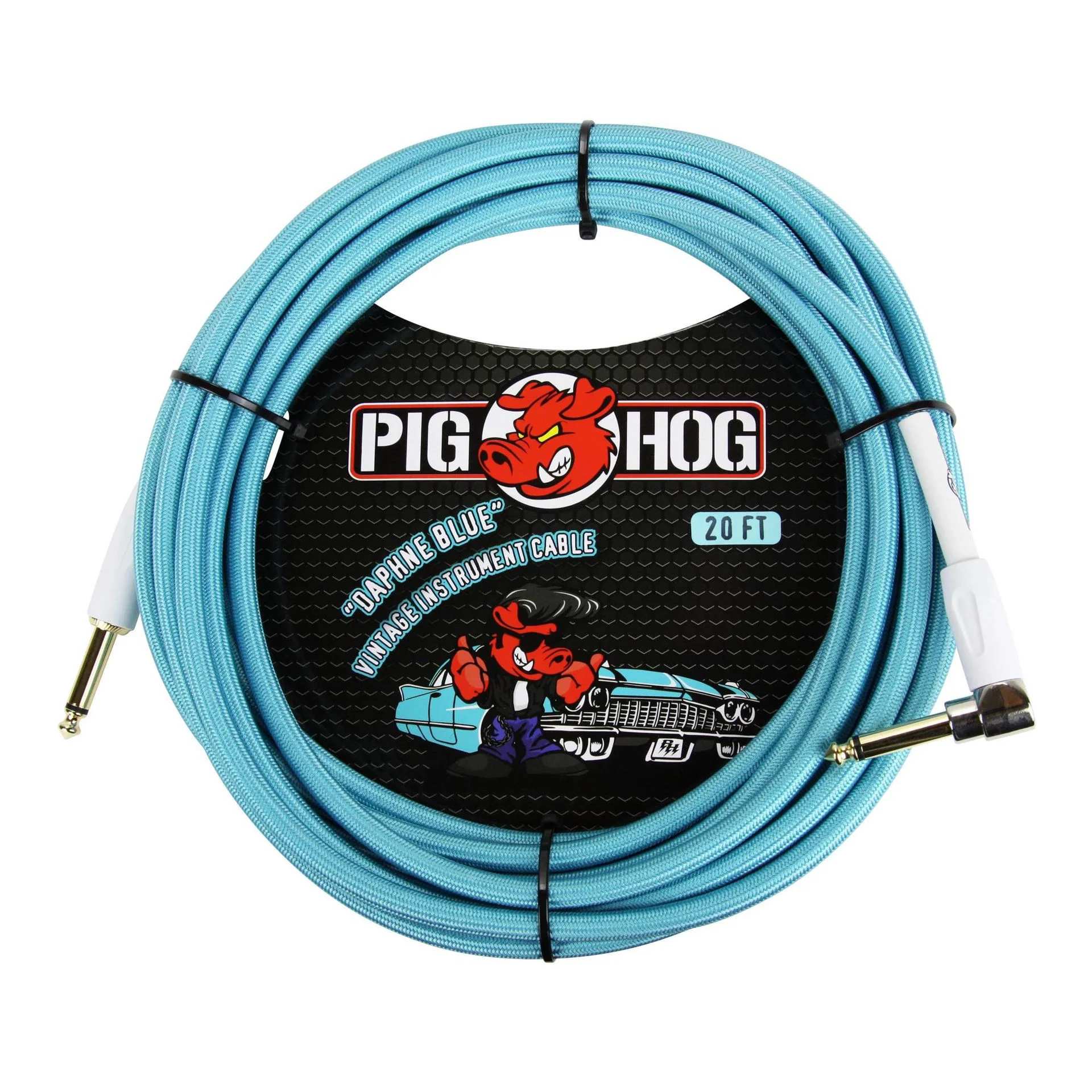 Pig Hog Instrument Cable - Right Angle - 20ft - Daphne Blue