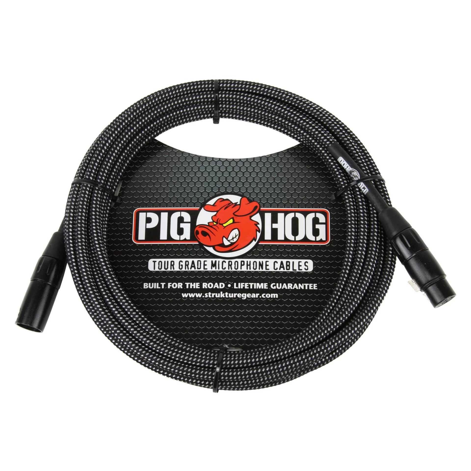 Pig Hog Woven XLR Microphone Cable - 10ft - Black & White