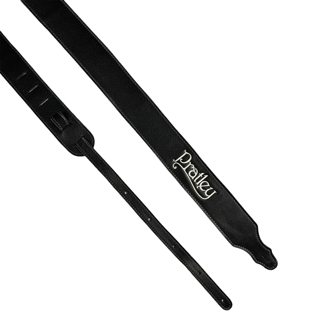 Pratley 2.5 Leather Guitar Strap w/Suede Back & Embroided Logo - Black