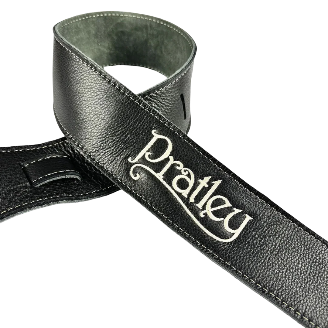 Pratley 2.5 Leather Guitar Strap w/Suede Back & Embroided Logo - Black - Image 3