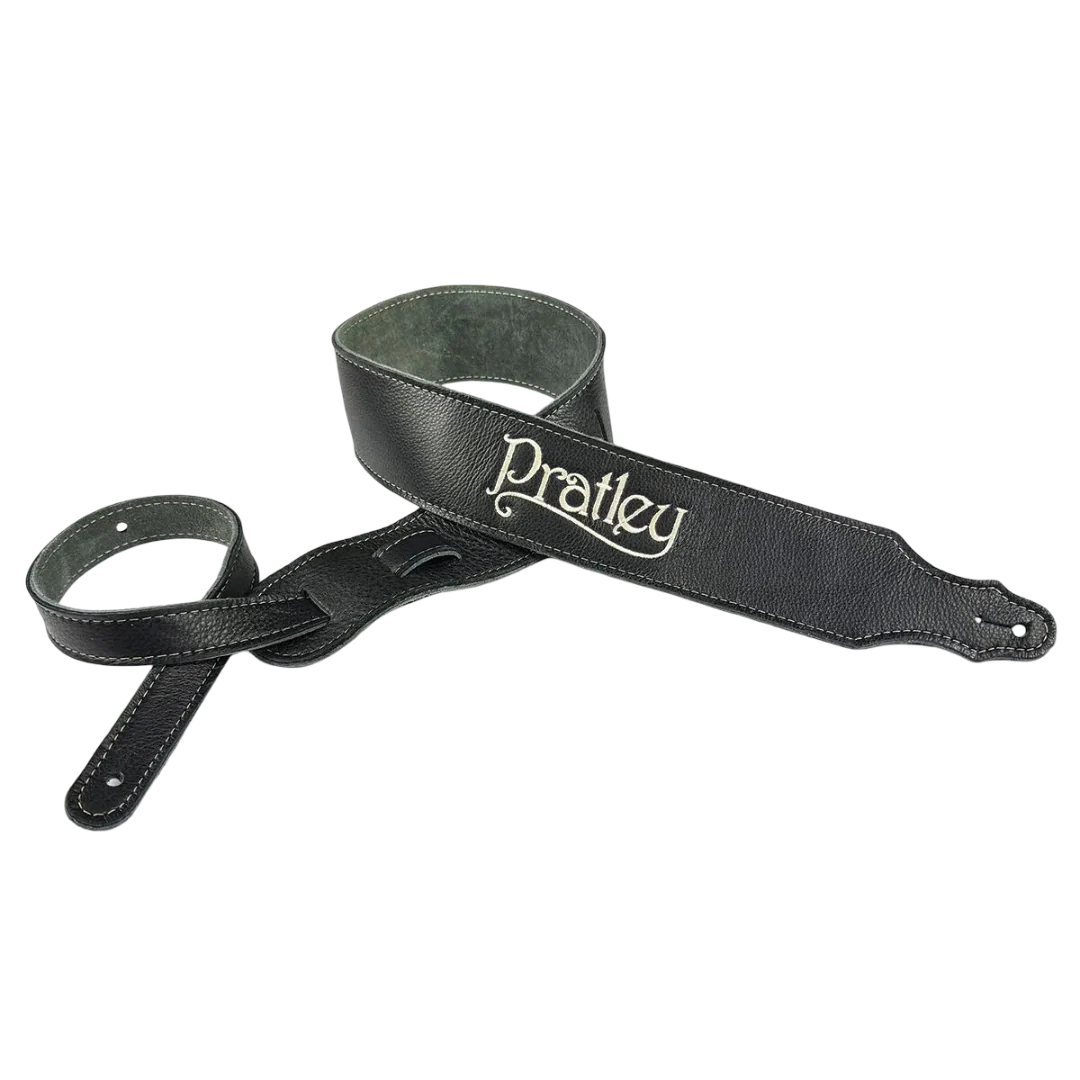 Pratley 2.5 Leather Guitar Strap w/Suede Back & Embroided Logo - Black - Image 5