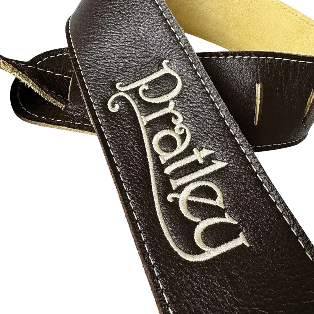 Pratley 2.5 Leather Guitar Strap w/Suede Back & Embroided Logo - Chocolate - Image 3