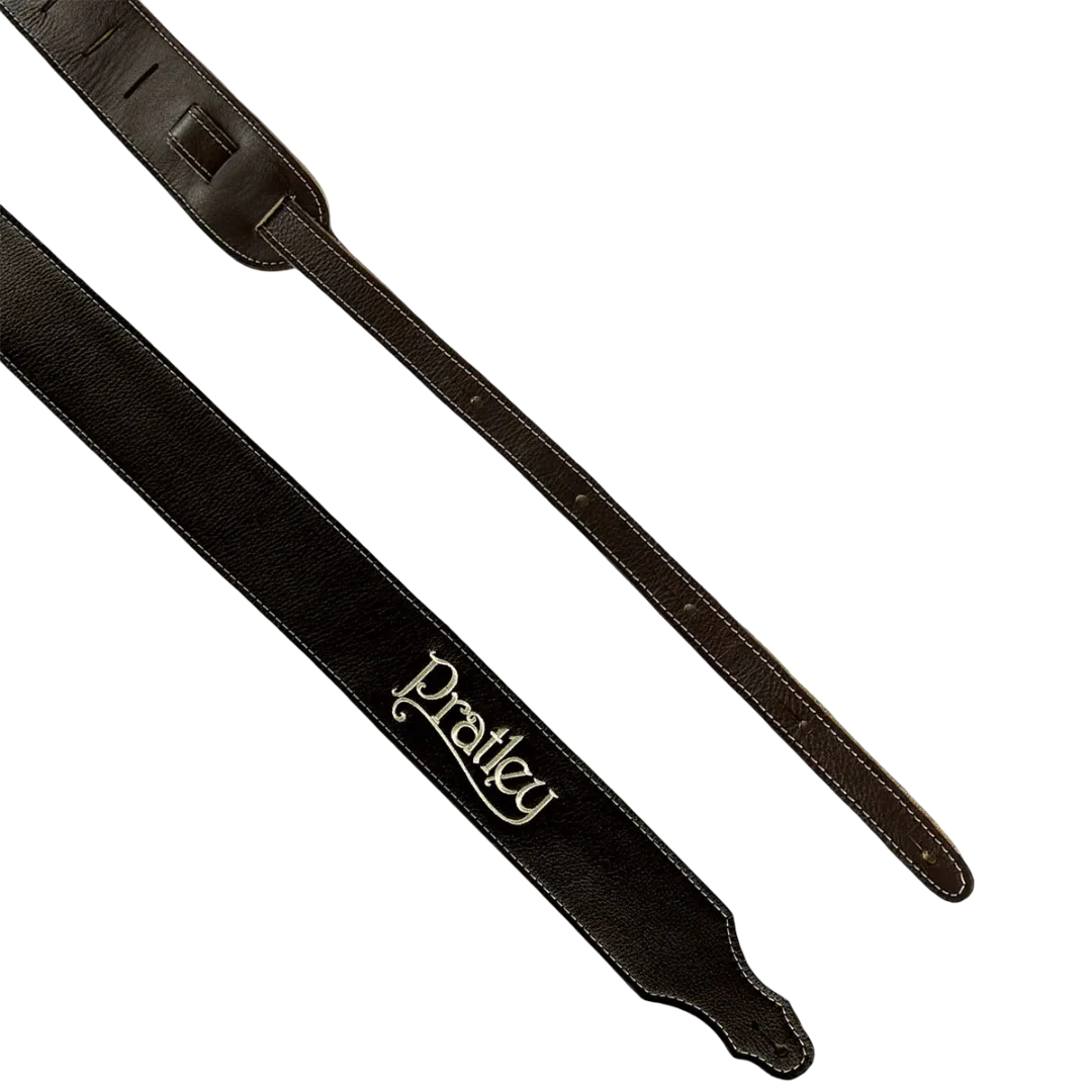 Pratley 2.5 Leather Guitar Strap w/Suede Back & Embroided Logo - Chocolate - Image 5