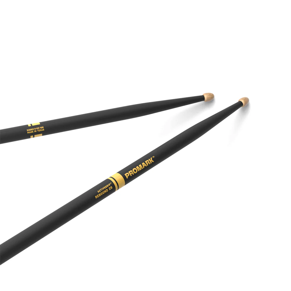 Promark Rebound 2B ActiveGrip Drumsticks - Hickory Acorn Tip Black - Image 6