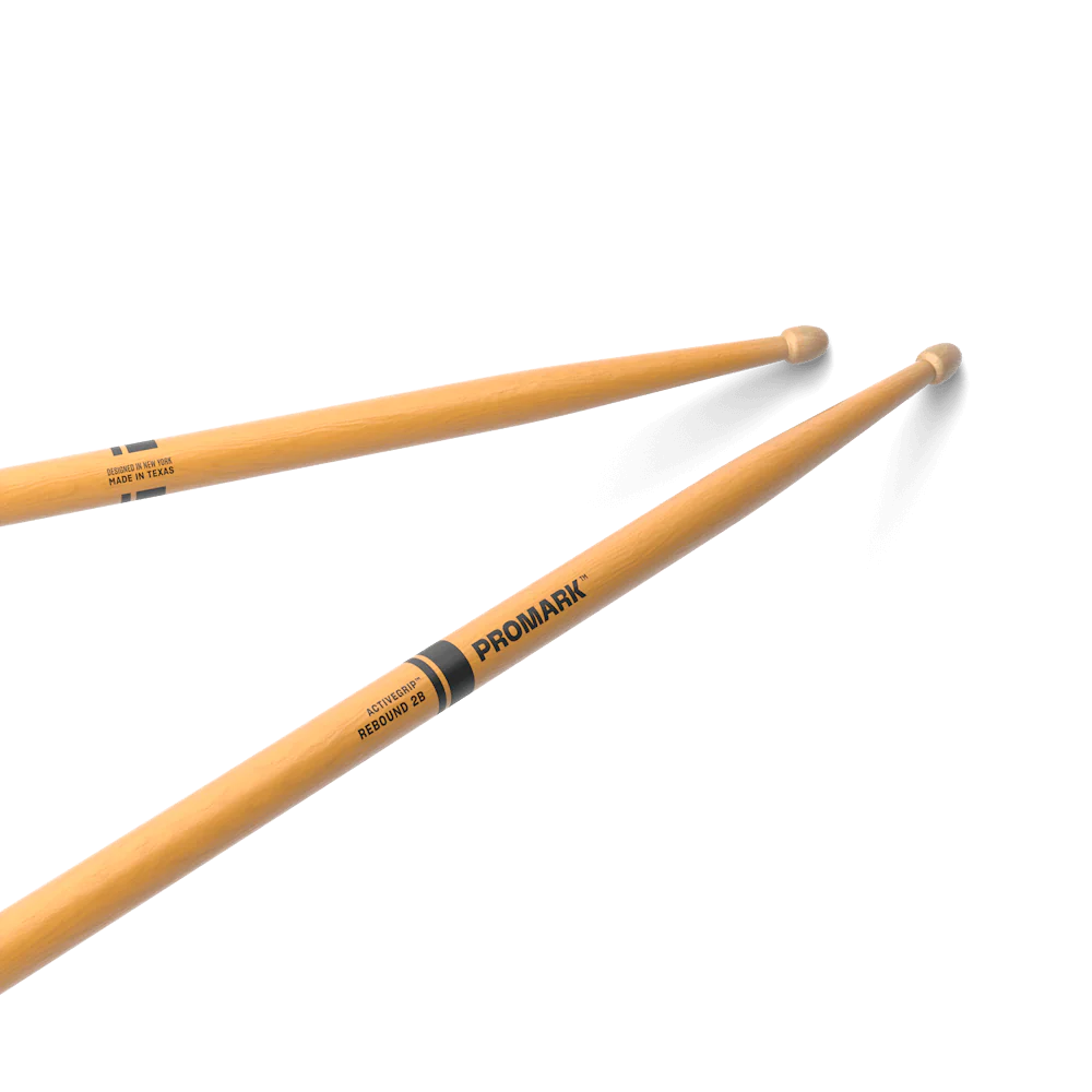 Promark Rebound 2B ActiveGrip Drumsticks - Hickory Acorn Tip Clear