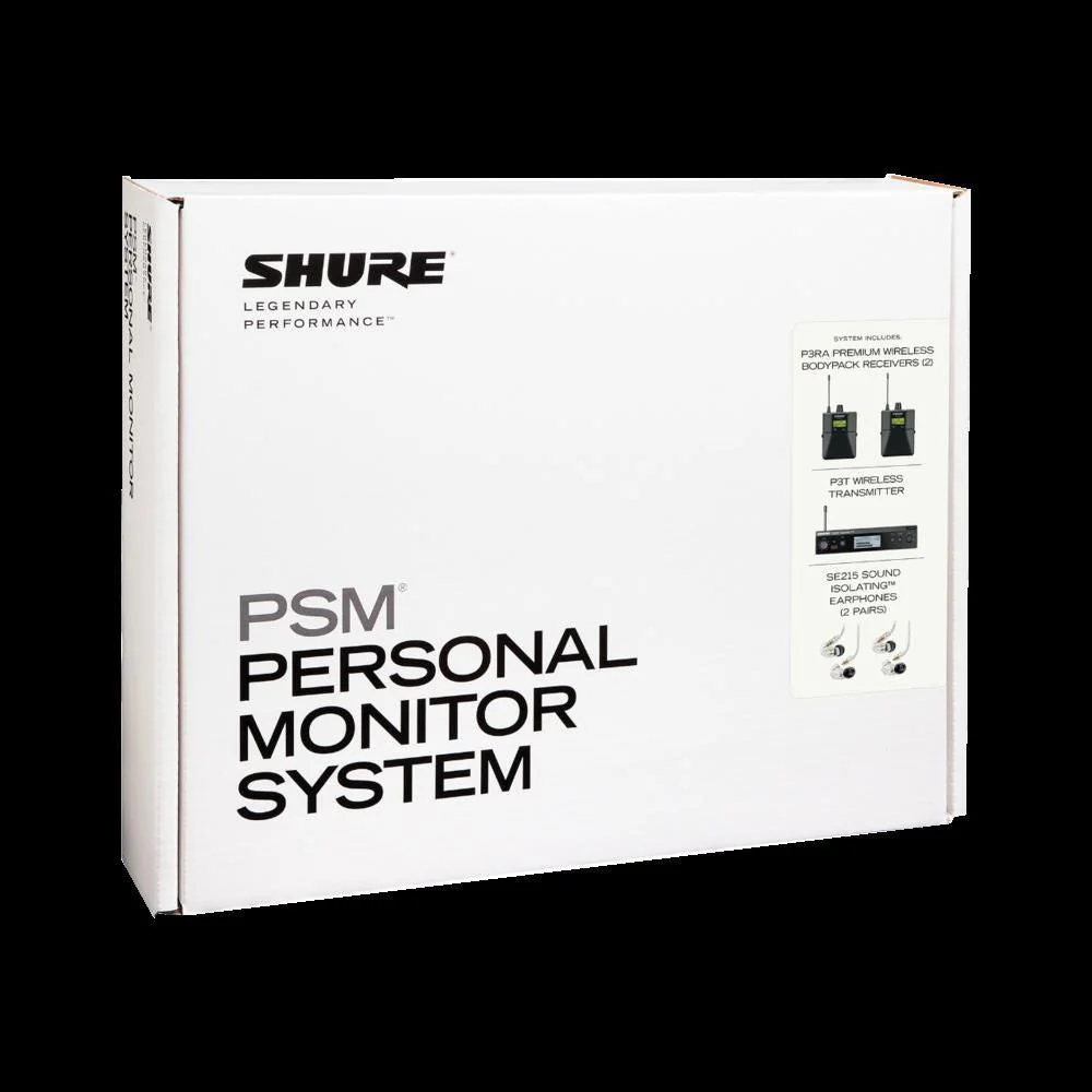 PSM300 Twin Wireless System 630-654 MHz; includes 2x P3R Bodypacks & 2x SE215-CL - Image 2