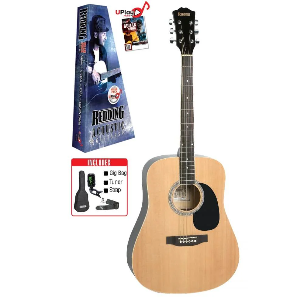 Redding RED50 Drednought Acoustic Guitar Pack with Tuner - Natural Gloss - Image 6
