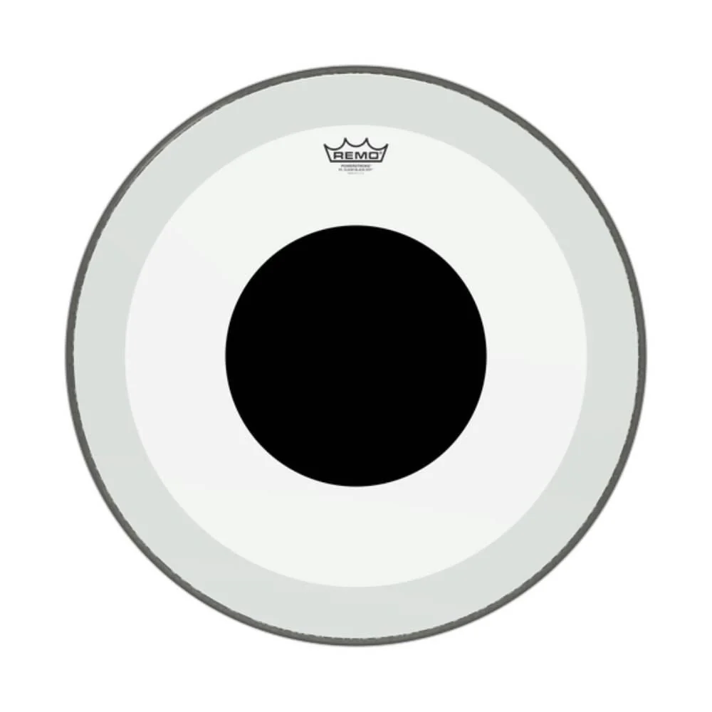 Remo P3-1324-10 Powerstroke 3 Clear 24 Inch Bass Drumhead No Stripe - Top Black Dot