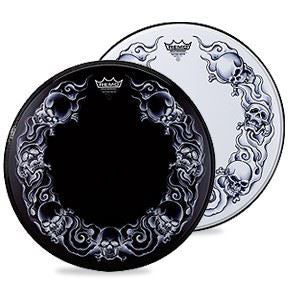 Remo Powerstroke 22 Inch Bass Drum Tattoo Skulls On BLACK Graphic - Image 2