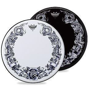 Remo Powerstroke 22 Inch Bass Drumhead Tattoo Serpent Rose On WHITE Graphic - Image 2