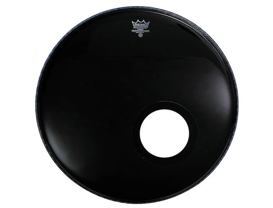 Remo Powerstroke 3 Ebony 22 Inch Bass Drumhead with Black Dynamo Installed - Image 2