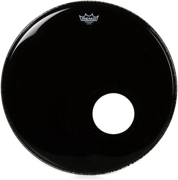 Remo Powerstroke 3 Ebony 22 Inch Bass Drumhead with Offset Hole - Image 2
