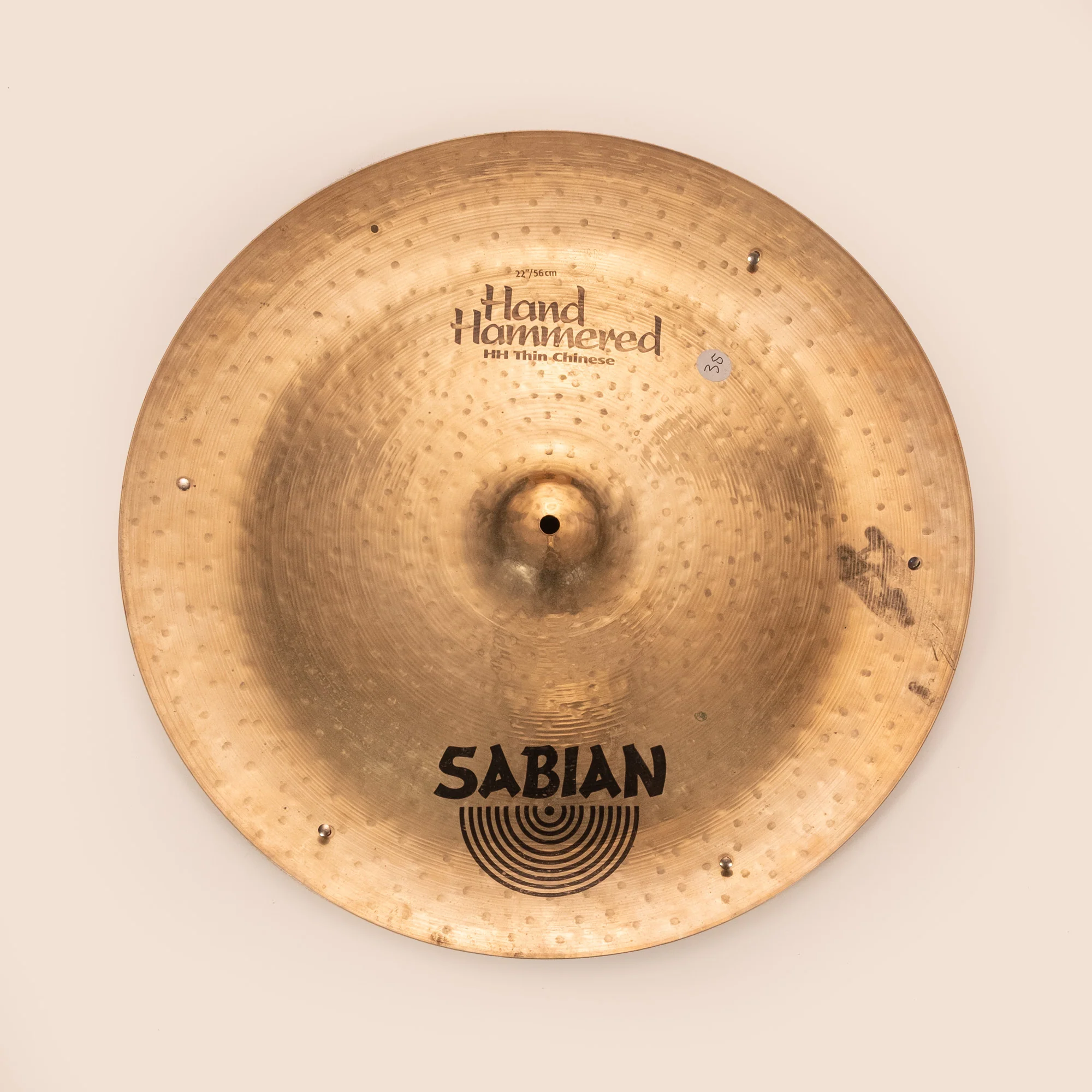 Sabian HH 22 inch Thin Chinese Cymbal with Rivets 1991 Onwards in Poor Visual Condition Large Acid Damage Mark - Preloved
