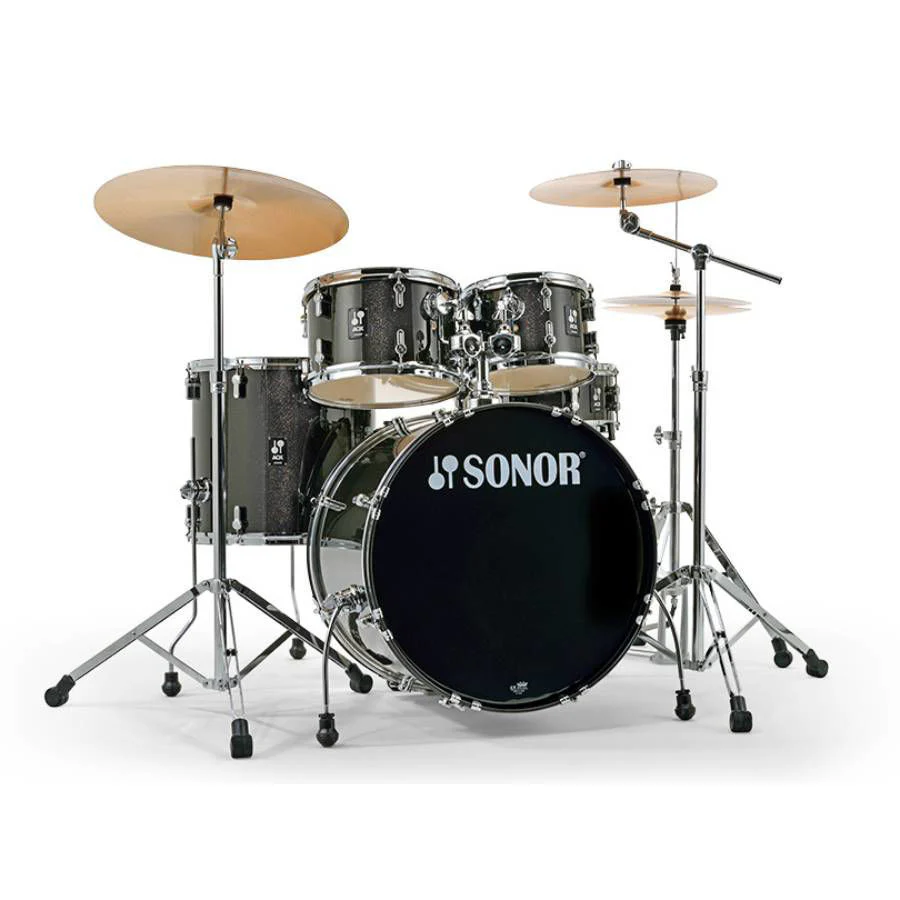 Sonor AQX Stage 5-Piece Drum Kit with 1000 Series Hardware & B8 Cymbal Pack in Black Midnight Sparkle - Image 2