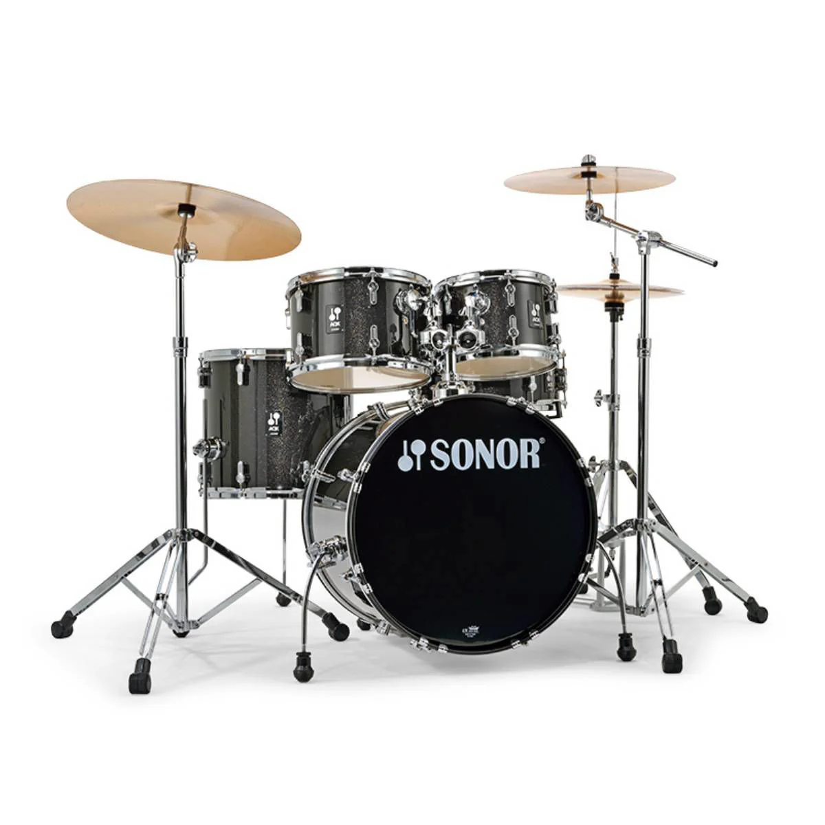 Sonor AQX Studio 5-Piece Drum Kit with 1000 Series Hardware & B8 Cymbal Pack in Black Midnight Sparkle - Image 2
