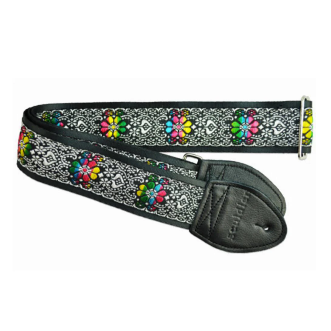 Souldier USA Daydream Guitar Strap Black & Silver with Rainbow Flowers - Image 2