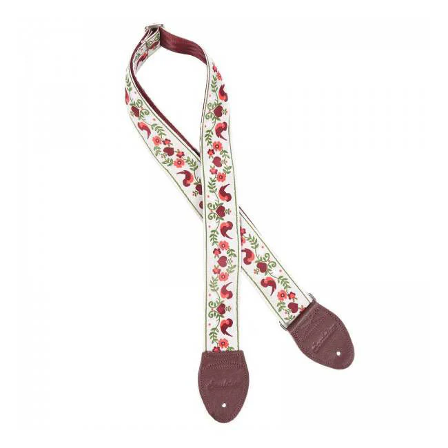 Souldier USA Guitar Strap 2in - Lovebirds BD/RD Birds OL Vine on Natural Background - Image 2