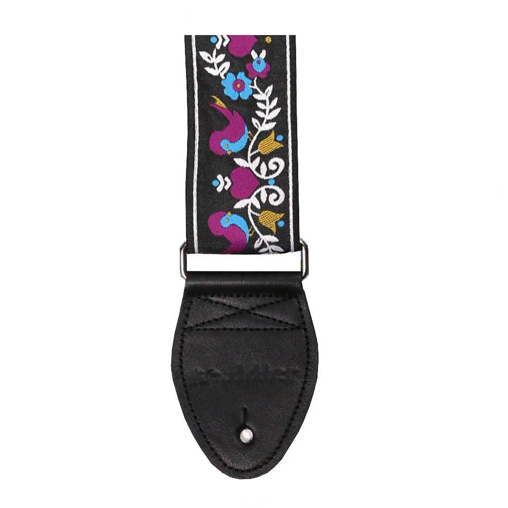 Souldier USA Guitar Strap 2in - Lovebirds PR/TQ Birds WH Vine on BK Background - Image 2