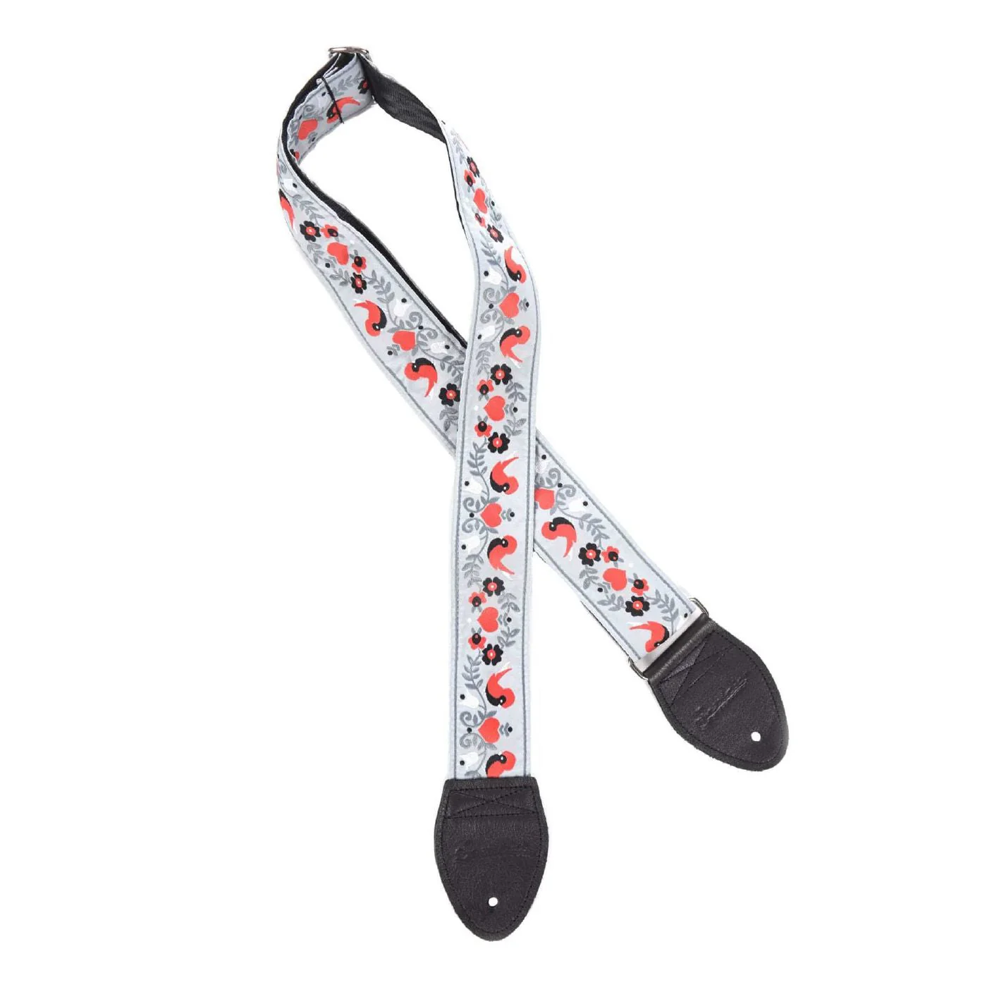 Souldier USA Guitar Strap 2in - Lovebirds RD/BK Birds CH Vine on GY Background