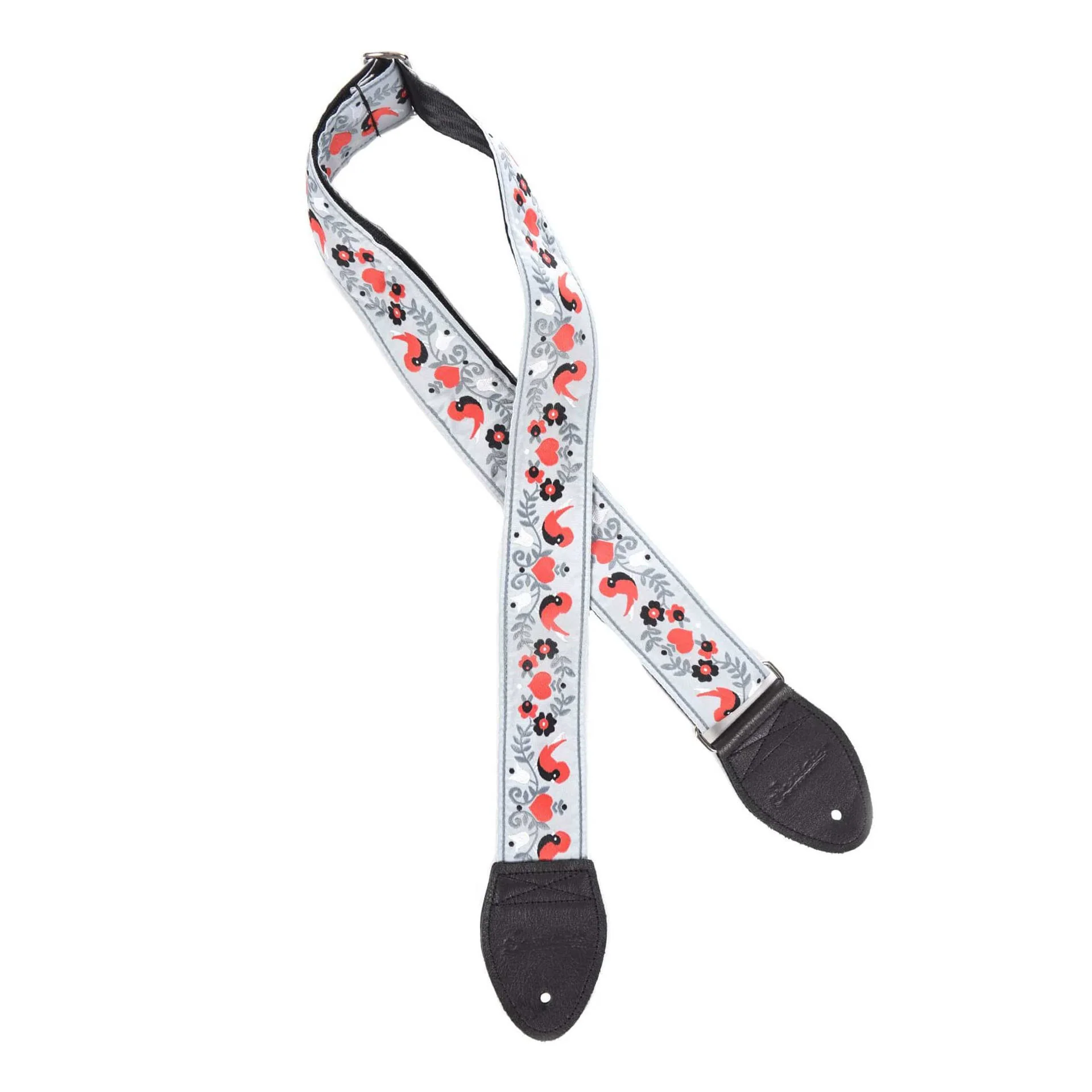 Souldier USA Guitar Strap 2in - Lovebirds RD/BK Birds CH Vine on GY Background - Image 2