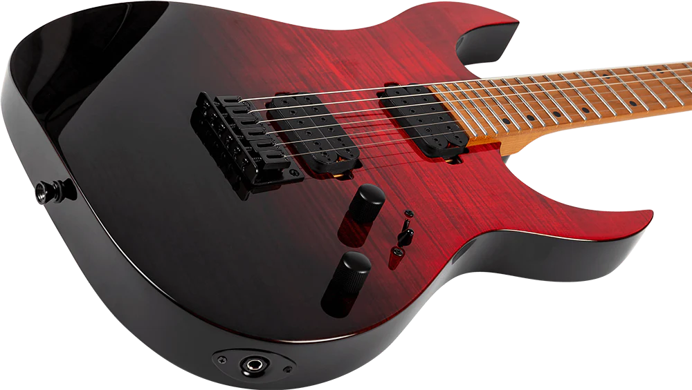 Spira S-450 TRD HH Electric Guitar with Roasted Maple Neck in Transparent Red-Black - Image 7