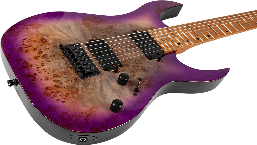 Spira S-457 TPP HH 7-string Electric Guitar with Roasted Maple Neck in Transparent Purple - Image 3