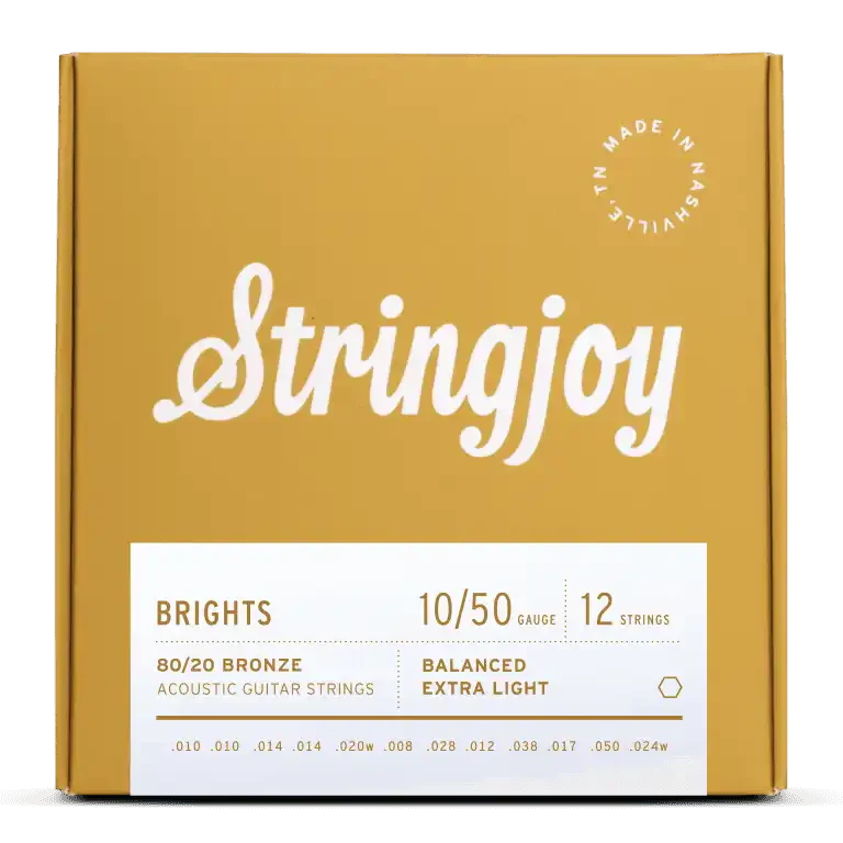 Stringjoy Brights 12 String Extra Light Gauge (10-50) 80/20 Bronze Acoustic Guitar Strings - Image 3
