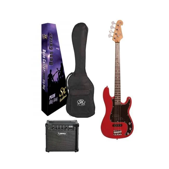 SX Essex & Laney 4/4 Bass Guitar Pack in Fiesta Red (VEP34FR Bass & Laney LX10B Bass Amp) - Image 3