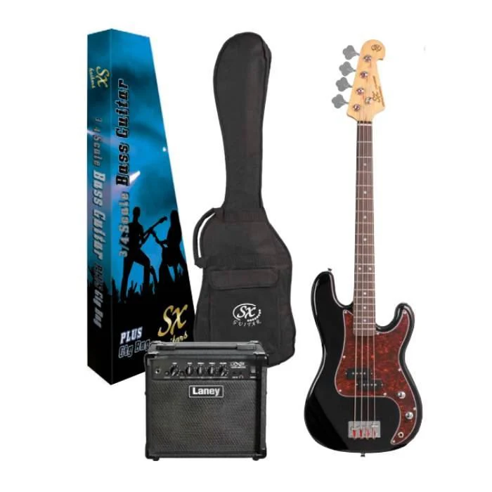 SX Essex & Laney Left-Handed 3/4 Bass Guitar Pack in Black (VEP34LHB Bass & Laney Bass Amp) - Image 3