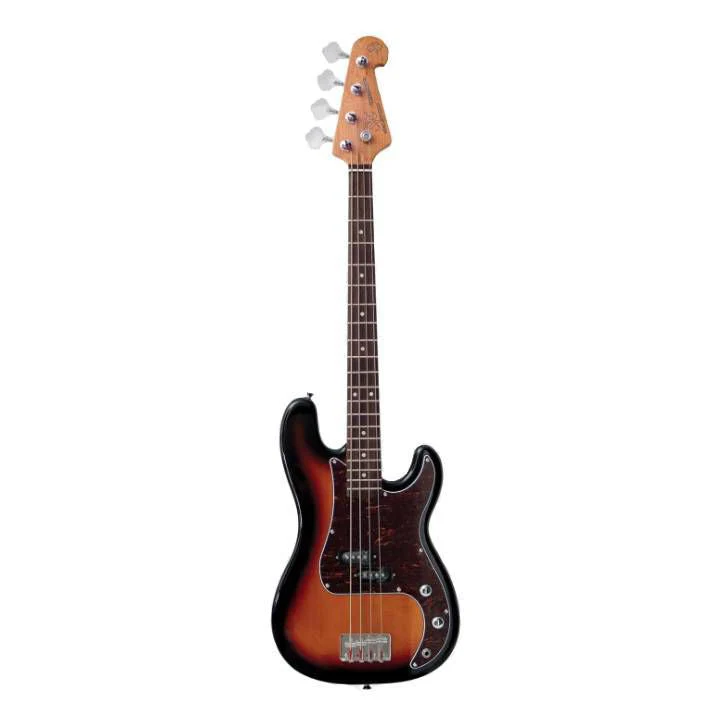 SX Essex Short Scale 3/4 4-String Bass Guitar in 3 Tone Sunburst - Image 2