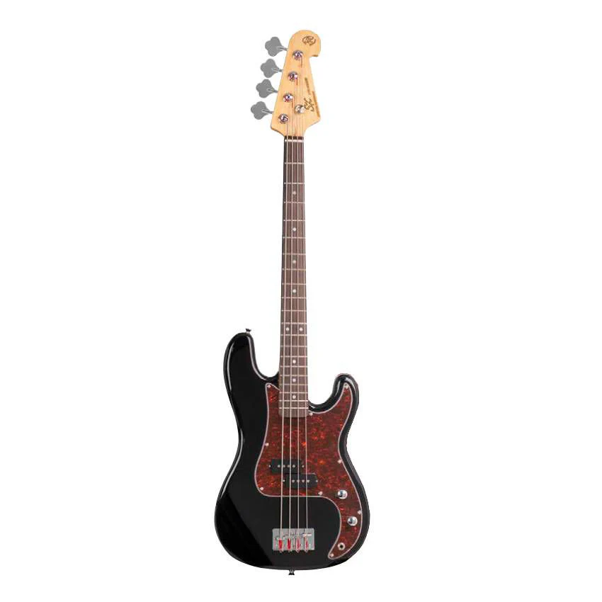 SX Essex Short Scale 3/4 4-String Bass Guitar in Black - Image 3