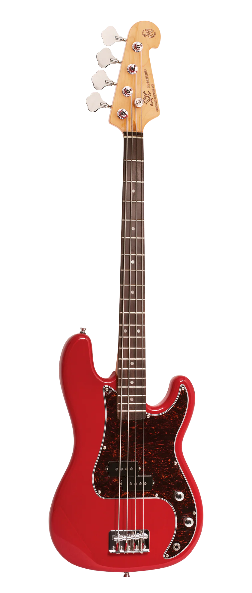 SX Essex Short Scale 3/4 4-String  Bass Guitar in Fiesta Red